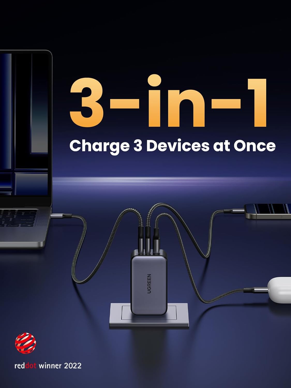 UGREEN Nexode 65W GaN USB C Wall Charger, 3-Port Compact Foldable Fast Charger Power Adapter for iPhone 17/16/15 Series, Galaxy S25/S24, Pixel 10/9, MacBook Pro/Air, Dell XPS, iPad Pro (Black)