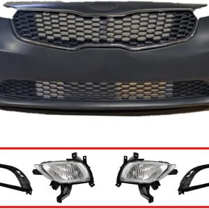 MGWILL Kit de cubierta de parachoques delantero compatible con Kia Forte LX EX Sedan Korea 2014 2015 2016 construido con parrilla superior y luces antiniebla, juego de cuerpo completo