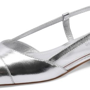 Slingback Flats for Women Two Toned Double Strap Block Low Heel Flats Classic Womens Sandals Comfortable Dressy