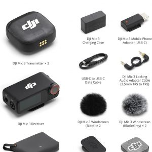 DJI Mic 3 (2 TX + 1 RX + estuche de carga), micrófono inalámbrico para iPhone/cámara/Android, ultraligero, control de ganancia adaptativo para un volumen equilibrado, antiinterferencias de doble banda