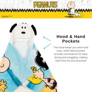 Peanuts Snoopy Toalla con capucha de algodón súper suave para niños, para baño/piscina/playa, 24 x 50 pulgadas, (Producto oficialmente licenciado) de Franco
