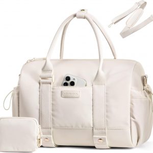 LOVEVOOK Bolsa de Gimnasio Pequeña para Mujer con Soporte para Esterilla de Yoga, Mini Bolsa de Lona para Viaje con Bolsillo Húmedo, Bolsas de Artículos Personales para la Noche, Blanco