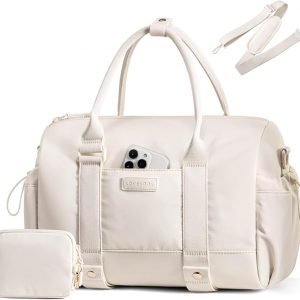 LOVEVOOK Bolsa de Gimnasio Pequeña para Mujer con Soporte para Esterilla de Yoga, Mini Bolsa de Lona para Viaje con Bolsillo Húmedo, Bolsas de Artículos Personales para la Noche, Blanco