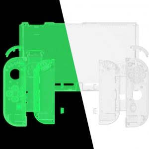 eXtremeRate DIY Replacement Shell Buttons for Nintendo Switch, Back Plate for Switch Console, Housing with Colorful Buttons for Joycon Handheld Controller - Glow in Dark - Green [No Electronics Parts]