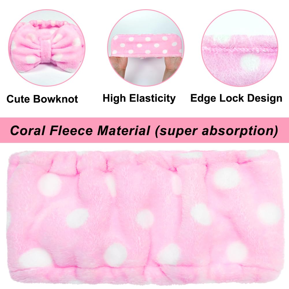Banda elástica tipo vincha para cabello Shintop, para ducha, maquillaje, de tela polar, BDSFD01, Rosa (Pink Polka Dots), 1