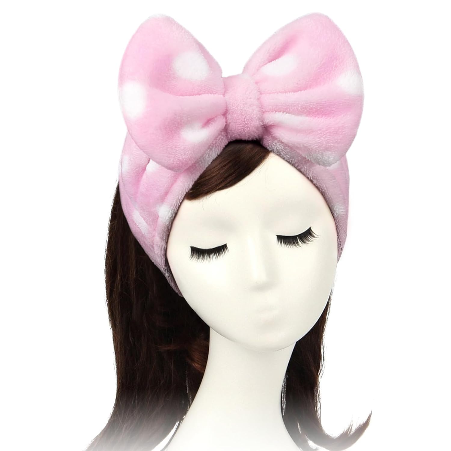Banda elástica tipo vincha para cabello Shintop, para ducha, maquillaje, de tela polar, BDSFD01, Rosa (Pink Polka Dots), 1