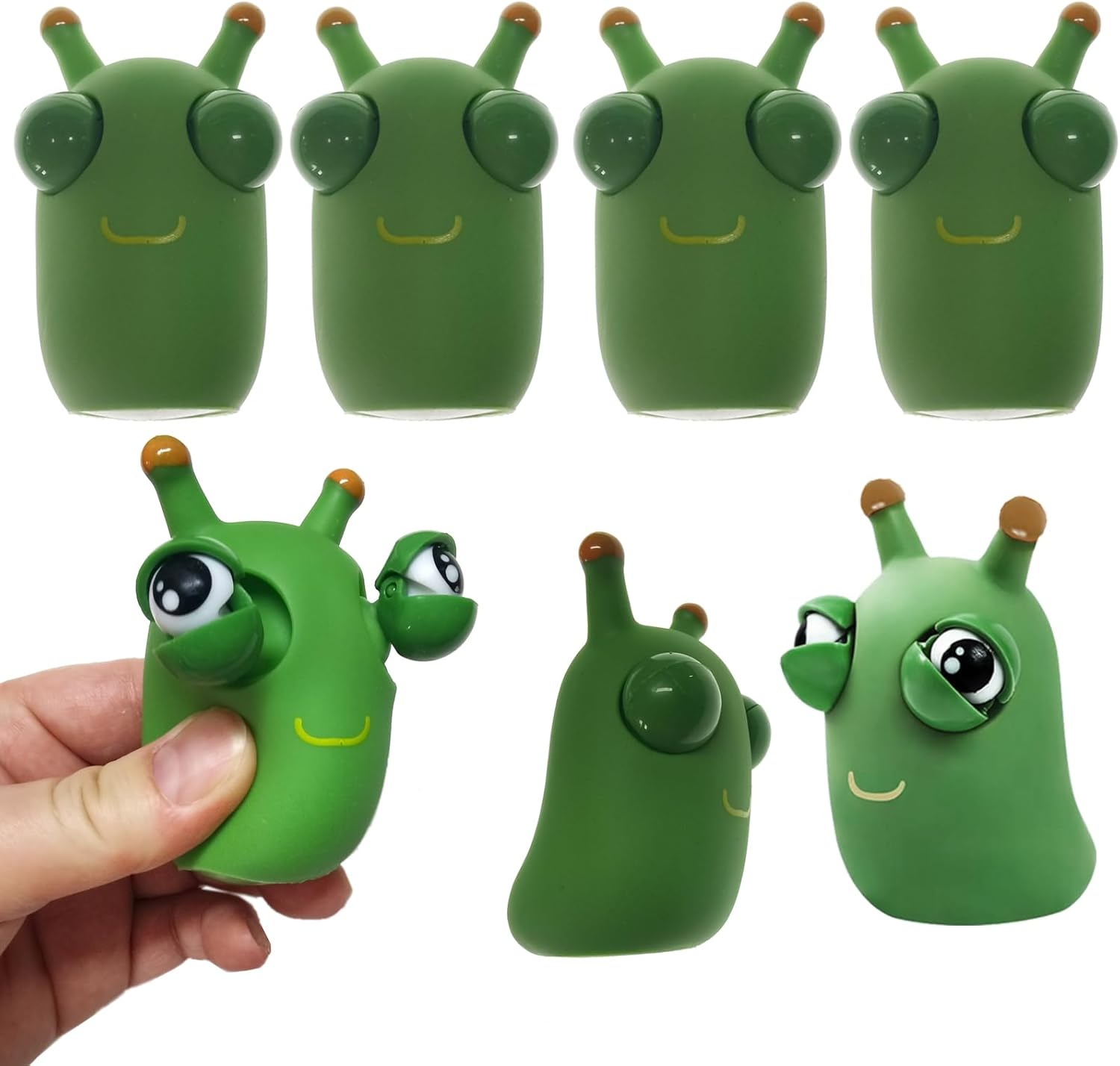 Divertidos juguetes para el estrés con forma de gusano de hierba, paquete de 6 gusanos que rebotan los ojos, juguetes divertidos para apretar, regalo para adultos y niños