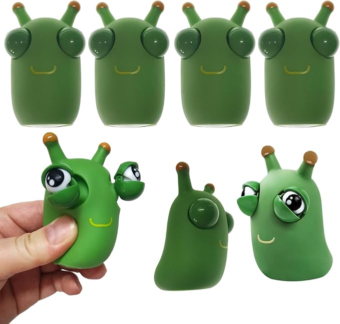 Divertidos juguetes para el estrés con forma de gusano de hierba, paquete de 6 gusanos que rebotan los ojos, juguetes divertidos para apretar, regalo para adultos y niños