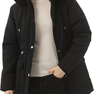 MOERDENG Women's Warm Winter Puffer Coat Thicken Fleece Lined Down Jacket Faux Fur Detachable Hood Snow Parka