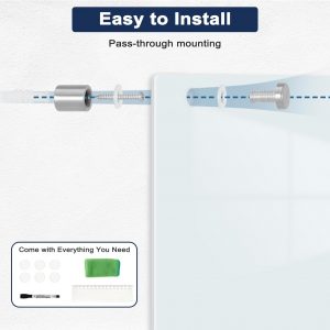 Pizarra blanca de vidrio magnética, pizarra blanca de vidrio de borrado en seco de 61 x 46 cm para pared, pizarra blanca sin marco con 1 bandeja para marcadores y 3 imanes para oficina