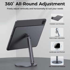 BENKS Soporte magnético para iPad Pro de 11 pulgadas M4 (2024), base giratoria ajustable de 360°, soporte de aluminio plegable para escritorio, oficina y uso doméstico