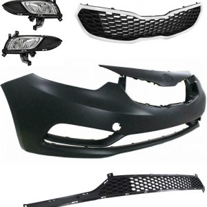 MGWILL Kit de cubierta de parachoques delantero compatible con Kia Forte LX EX Sedan Korea 2014 2015 2016 construido con parrilla superior y luces antiniebla, juego de cuerpo completo
