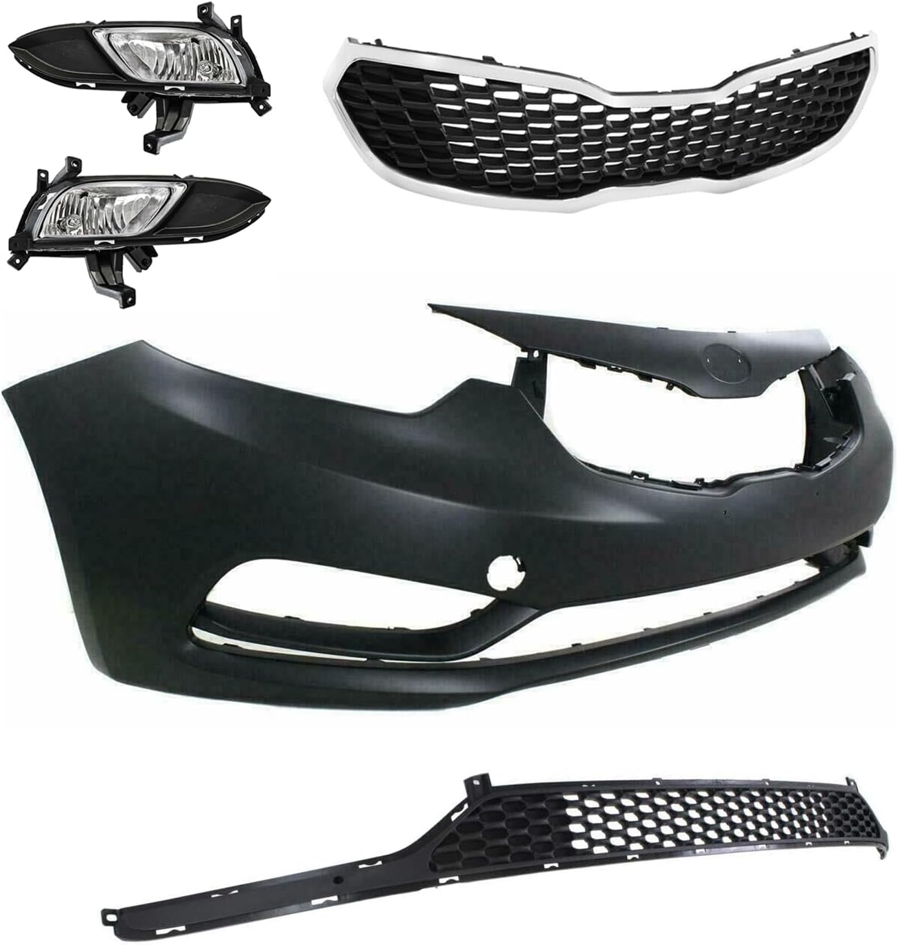 MGWILL Kit de cubierta de parachoques delantero compatible con Kia Forte LX EX Sedan Korea 2014 2015 2016 construido con parrilla superior y luces antiniebla, juego de cuerpo completo