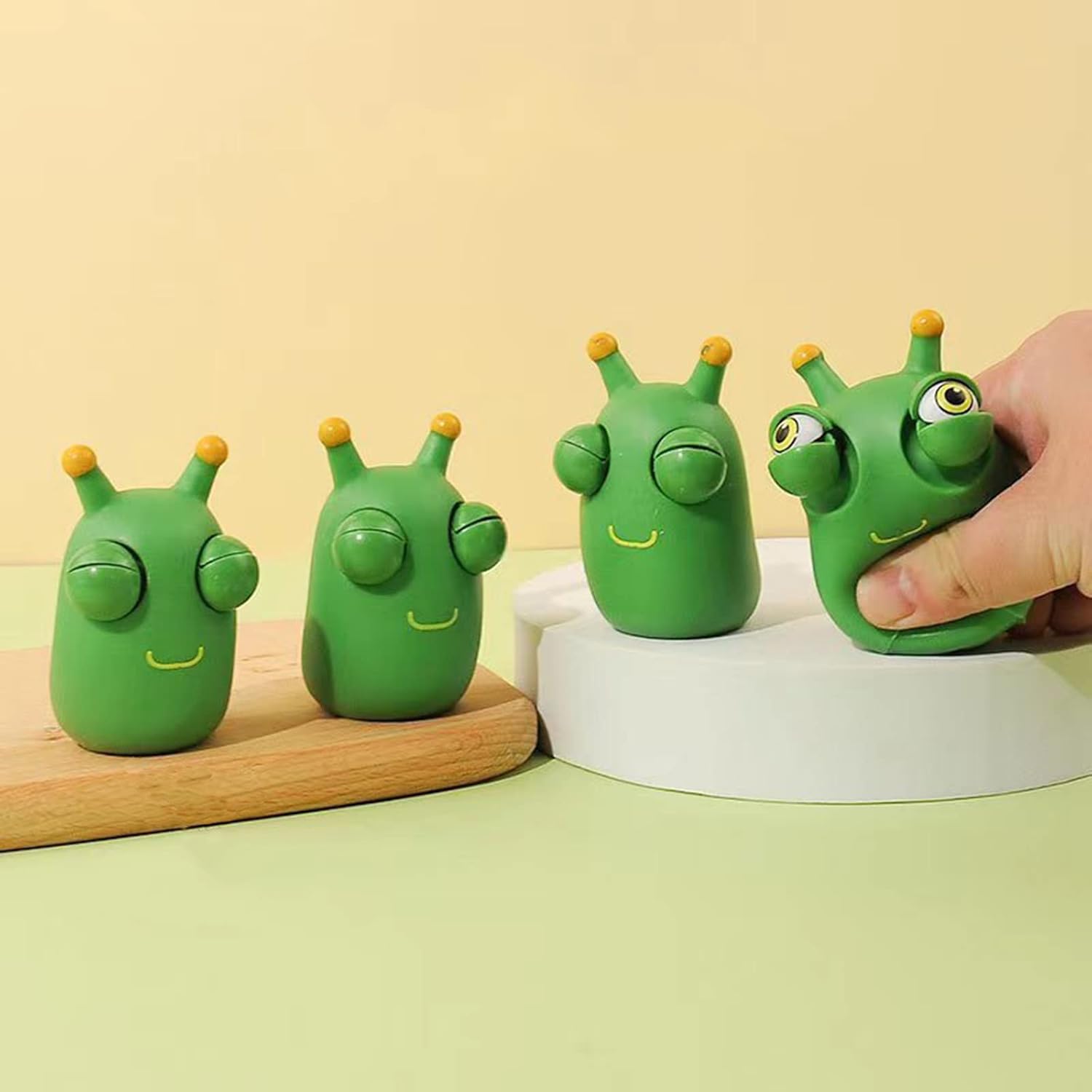 Divertidos juguetes para el estrés con forma de gusano de hierba, paquete de 6 gusanos que rebotan los ojos, juguetes divertidos para apretar, regalo para adultos y niños
