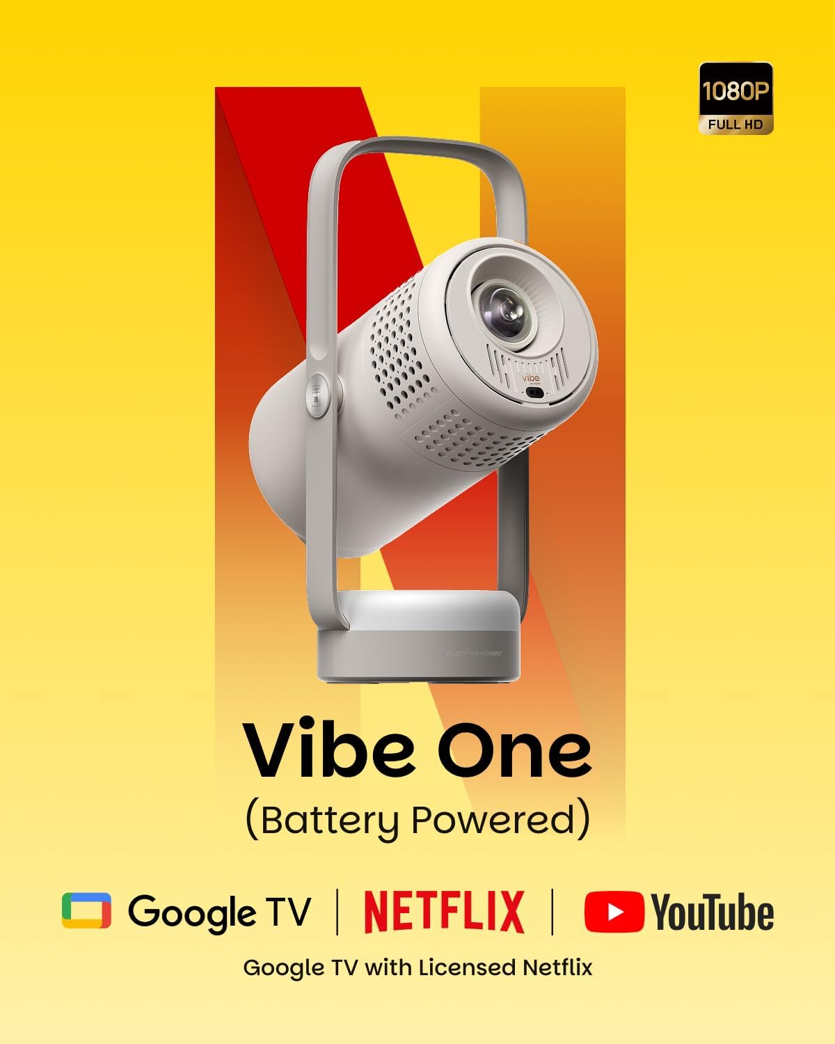 XGIMI Vibe One - Proyector portátil inteligente de 1080P alimentado por batería, Google TV con Netflix con licencia, sonido de JBL, batería incorporada, enfoque automático Keystone, proyector de