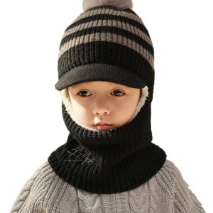Gorro cálido de invierno para niños, gorro de forro polar con solapa para orejas con visera, gorro de punto grueso para bebés niños de 2 a 7 años de clima frío