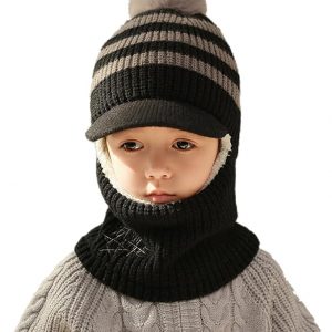 Gorro cálido de invierno para niños, gorro de forro polar con solapa para orejas con visera, gorro de punto grueso para bebés niños de 2 a 7 años de clima frío
