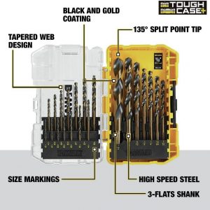 DEWALT Drill Bit Set, 21-Piece, 135 Degree Split Point, 31 Degree Helix, Black Oxide Coated, For Plastic, Wood and Metal (DWA1181)