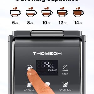 K Cup Coffee Maker With Bold Setting, Single Serve Hot & Iced Coffee Maker for K-Cup and Grounds, 52oz Removable Reservoir, 6 to14oz Brew Sizes, Pod Coffee Machine With Reusable Filter, Gray