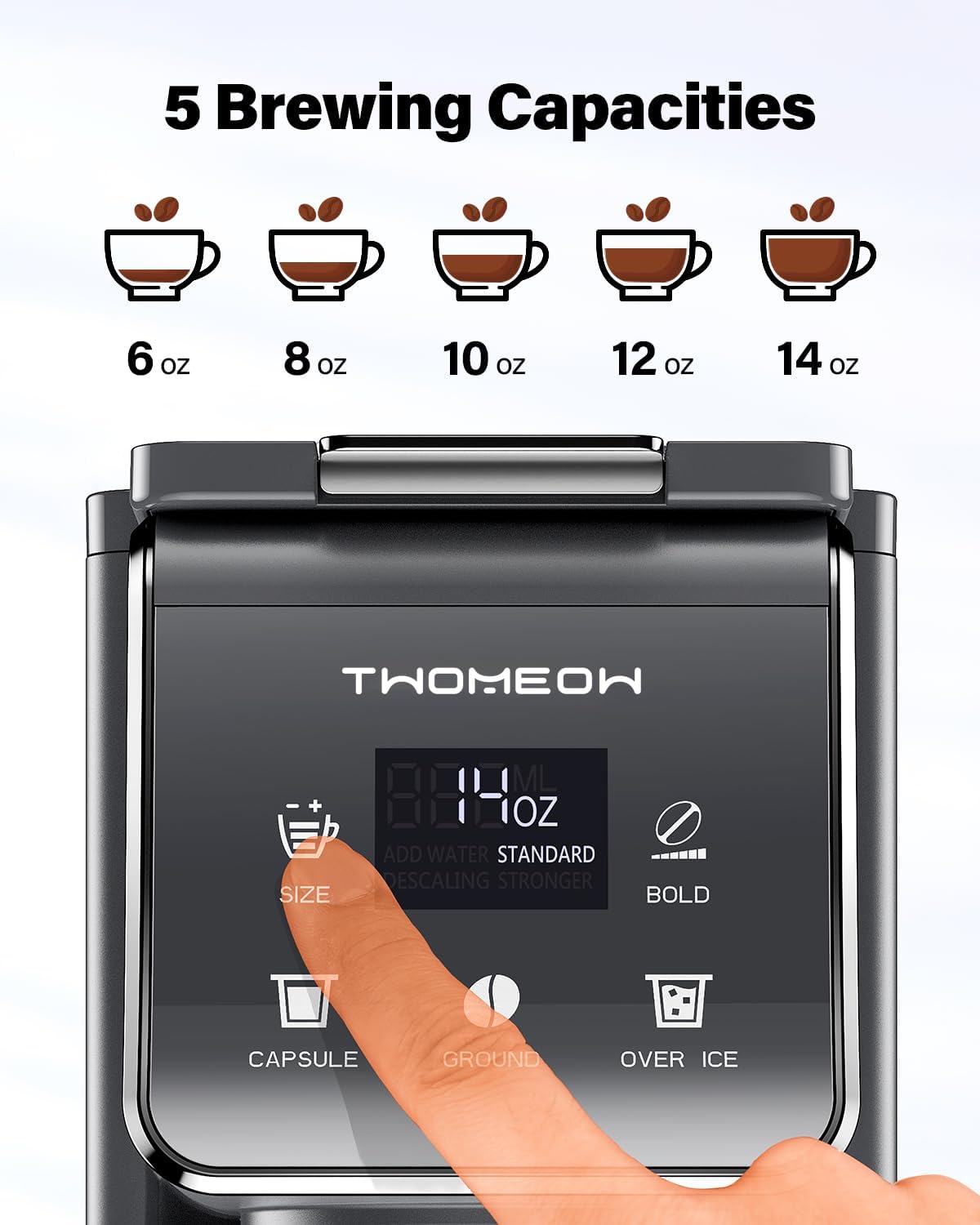 K Cup Coffee Maker With Bold Setting, Single Serve Hot & Iced Coffee Maker for K-Cup and Grounds, 52oz Removable Reservoir, 6 to14oz Brew Sizes, Pod Coffee Machine With Reusable Filter, Gray