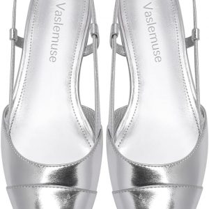 Slingback Flats for Women Two Toned Double Strap Block Low Heel Flats Classic Womens Sandals Comfortable Dressy