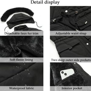 MOERDENG Women's Warm Winter Puffer Coat Thicken Fleece Lined Down Jacket Faux Fur Detachable Hood Snow Parka