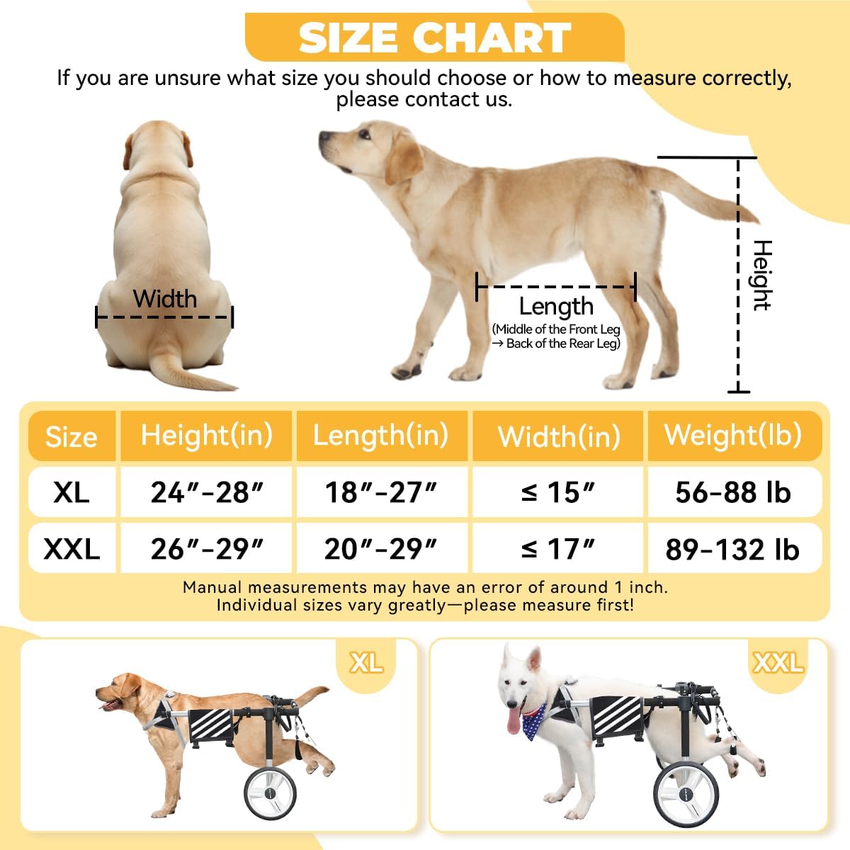 Large Dog Wheelchair for Back Legs with Multi-Function Pet Lift, Wheelchair for Dogs Thickened, Adjustable Back Leg Dogs Wheel Chair, Dog Carts with Wheels for Disabled Hind Legs (Black-XXL)