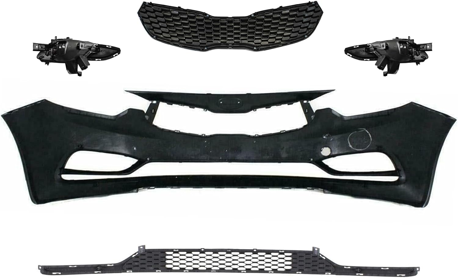 MGWILL Kit de cubierta de parachoques delantero compatible con Kia Forte LX EX Sedan Korea 2014 2015 2016 construido con parrilla superior y luces antiniebla, juego de cuerpo completo