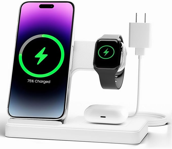 Estación de carga del cargador inalámbrico: Soporte de cargador 3 en 1, múltiples dispositivos para Apple - iPhone 17 16e 16 15 14 Pro Max 13 12 11 - Watch 10 9 8 7 6 5 4 3 2 SE y Ultra Series