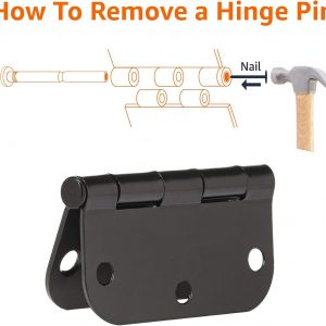 Amazon Basics Sturdy Rounded 5/8 Radius Interior Door Hinges, 3.5" x 3.5", 18 Pack, Matte Black