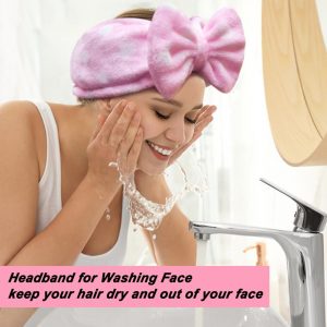 Banda elástica tipo vincha para cabello Shintop, para ducha, maquillaje, de tela polar, BDSFD01, Rosa (Pink Polka Dots), 1