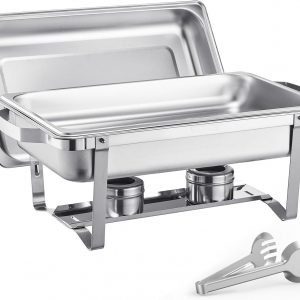 VEVOR Chafing Dish Buffet Set, 8 Qt 2 Pack, Stainless Steel Chafer with 2 Full Size Pans, Rectangle Catering Warmer Server with Glass Lid Water Pan Folding Stand Fuel Holder, for Wedding Party Banquet