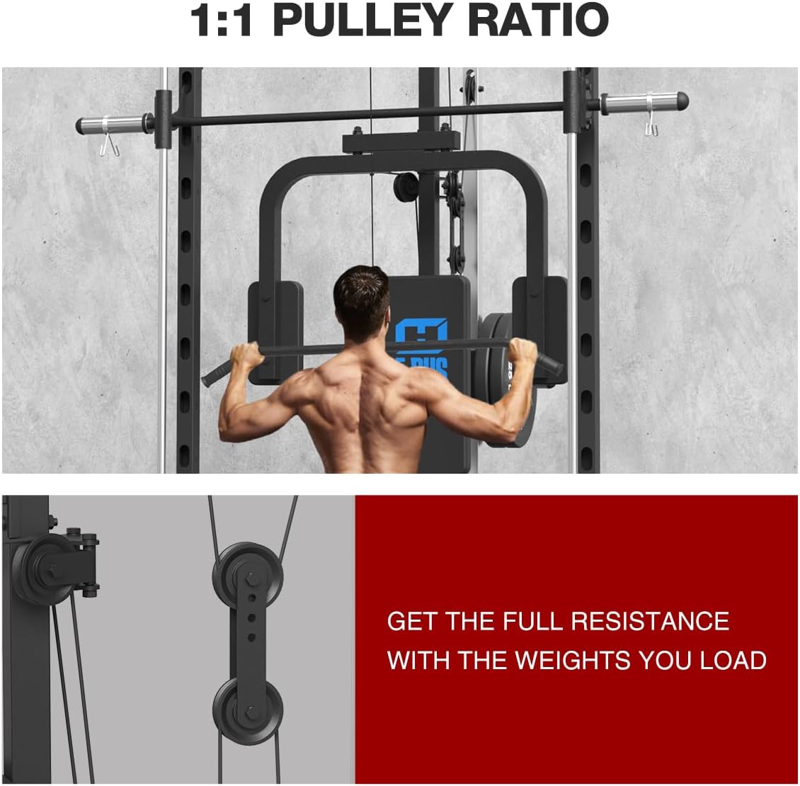 FAGUS Smith Machine Home Gym Power Cage with Pulley System, Space Saving Design Squat Rack with Full Body Strength Training Attachments, PEC Station & Fixed Cable Crossover Optional