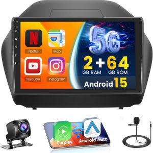 [64G] Android 15 Car Stereo for Hyundai Tucson IX35 2010-2015, Hikity 10.1'' Touchscreen Hyundai Radio Wireless CarPlay Android Auto Bluetooth Mirror Link GPS FM/RDS/EQ SWC Backup Cam