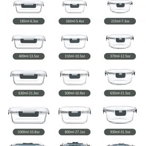 VERONES 12 Packs Glass Food Storage Containers Set, Airtight Glass Lunch Containers, Glass Meal Prep Containers with Lids,Exclusive of BPA, for Microwave, Oven, Freezer & Dishwasher Friendly,Grey