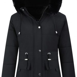 MOERDENG Women's Warm Winter Puffer Coat Thicken Fleece Lined Down Jacket Faux Fur Detachable Hood Snow Parka