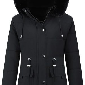 MOERDENG Women's Warm Winter Puffer Coat Thicken Fleece Lined Down Jacket Faux Fur Detachable Hood Snow Parka