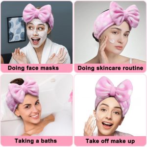 Banda elástica tipo vincha para cabello Shintop, para ducha, maquillaje, de tela polar, BDSFD01, Rosa (Pink Polka Dots), 1