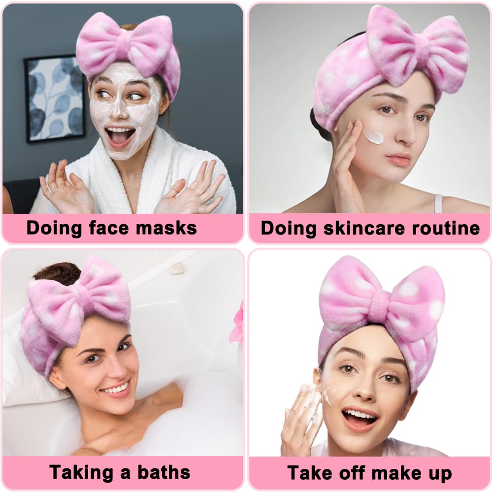 Banda elástica tipo vincha para cabello Shintop, para ducha, maquillaje, de tela polar, BDSFD01, Rosa (Pink Polka Dots), 1