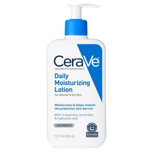 CeraVe Loción hidratante diaria para piel seca, loción corporal y hidratante facial con ácido hialurónico y ceramidas, hidratante diario, sin fragancia, sin aceite, 12 onzas