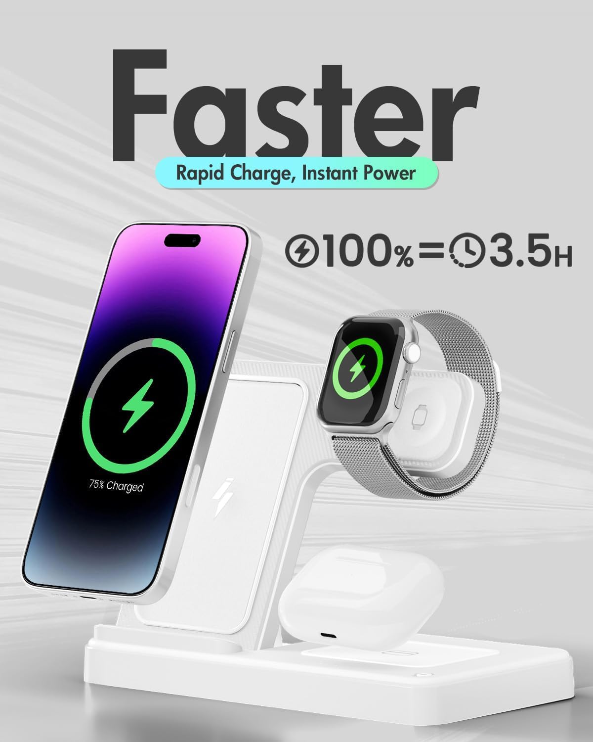 Estación de carga del cargador inalámbrico: Soporte de cargador 3 en 1, múltiples dispositivos para Apple - iPhone 17 16e 16 15 14 Pro Max 13 12 11 - Watch 10 9 8 7 6 5 4 3 2 SE y Ultra Series