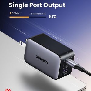 UGREEN Nexode 65W GaN USB C Wall Charger, 3-Port Compact Foldable Fast Charger Power Adapter for iPhone 17/16/15 Series, Galaxy S25/S24, Pixel 10/9, MacBook Pro/Air, Dell XPS, iPad Pro (Black)