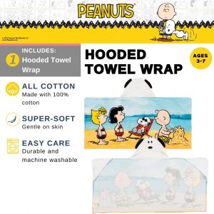 Peanuts Snoopy Toalla con capucha de algodón súper suave para niños, para baño/piscina/playa, 24 x 50 pulgadas, (Producto oficialmente licenciado) de Franco