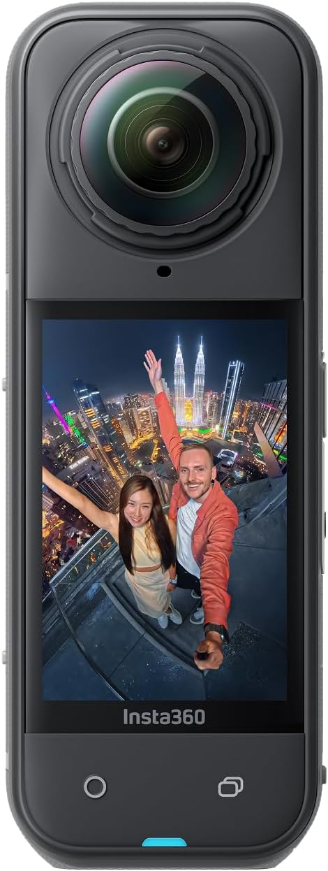 Insta360 X5 - Cámara de acción impermeable de 8K 360°, líder en poca luz, efecto de palo invisible para selfies, lente resistente y reemplazable, batería de 3 horas, protector contra el viento