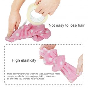 Banda elástica tipo vincha para cabello Shintop, para ducha, maquillaje, de tela polar, BDSFD01, Rosa (Pink Polka Dots), 1
