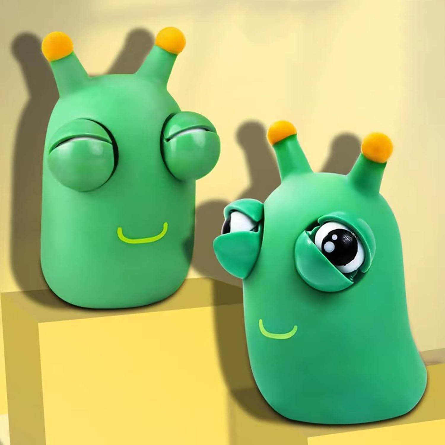 Divertidos juguetes para el estrés con forma de gusano de hierba, paquete de 6 gusanos que rebotan los ojos, juguetes divertidos para apretar, regalo para adultos y niños