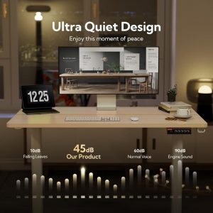 Claiks Electric Standing Desk, Adjustable Height Stand up Desk, 55x24 Inches Sit Stand Home Office Desk with Splice Board, White Frame/Nature Top