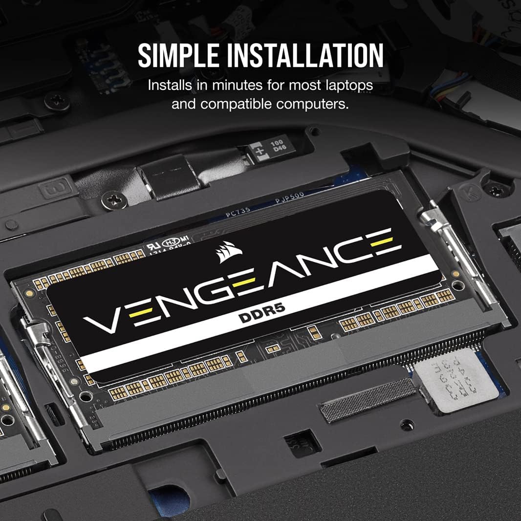 Corsair Vengeance DDR5 SODIMM 32GB (2x16GB) DDR5 5600MHz C48 (Compatible con casi cualquier sistema Intel y AMD, instalación fácil, tiempos de carga más rápidos, compatibilidad con XMP 3.0) Negro