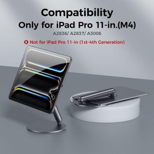 BENKS Soporte magnético para iPad Pro de 11 pulgadas M4 (2024), base giratoria ajustable de 360°, soporte de aluminio plegable para escritorio, oficina y uso doméstico