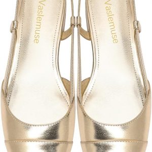 Slingback Flats for Women Two Toned Double Strap Block Low Heel Flats Classic Womens Sandals Comfortable Dressy